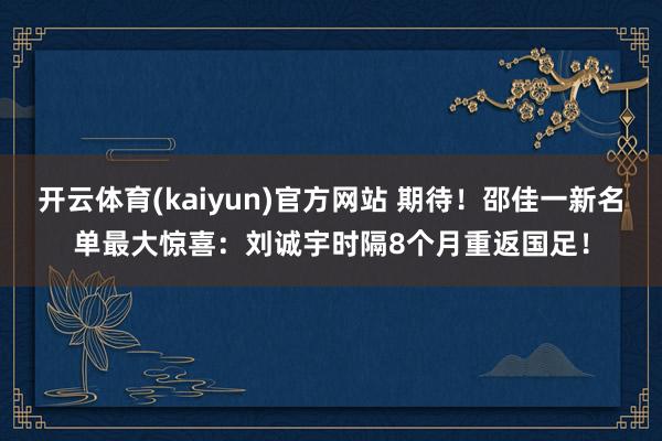 开云体育(kaiyun)官方网站 期待！邵佳一新名单最大惊喜：刘诚宇时隔8个月重返国足！