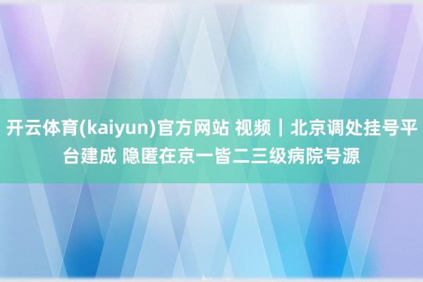 开云体育(kaiyun)官方网站 视频｜北京调处挂号平台建成 隐匿在京一皆二三级病院号源