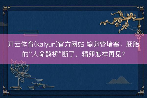 开云体育(kaiyun)官方网站 输卵管堵塞:胚胎的“人命鹊桥”断了,精卵怎样再见?