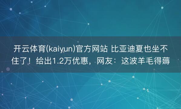 开云体育(kaiyun)官方网站 比亚迪夏也坐不住了！给出1.2万优惠，网友：这波羊毛得薅